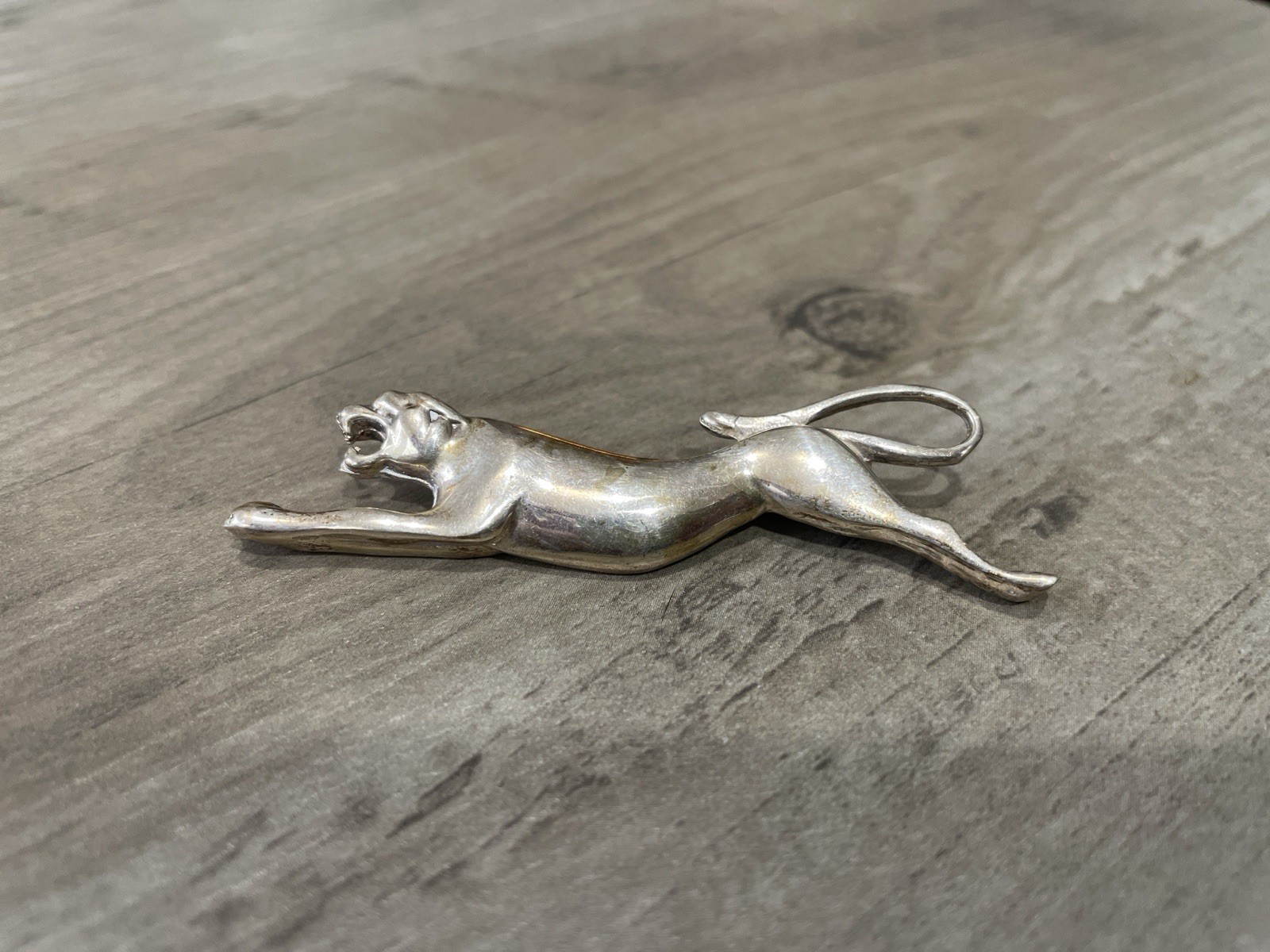 925 Silver Vintage Leaping Jaguar Brooch Pin Excellent! ANTONIO PINEDA MEXICO
