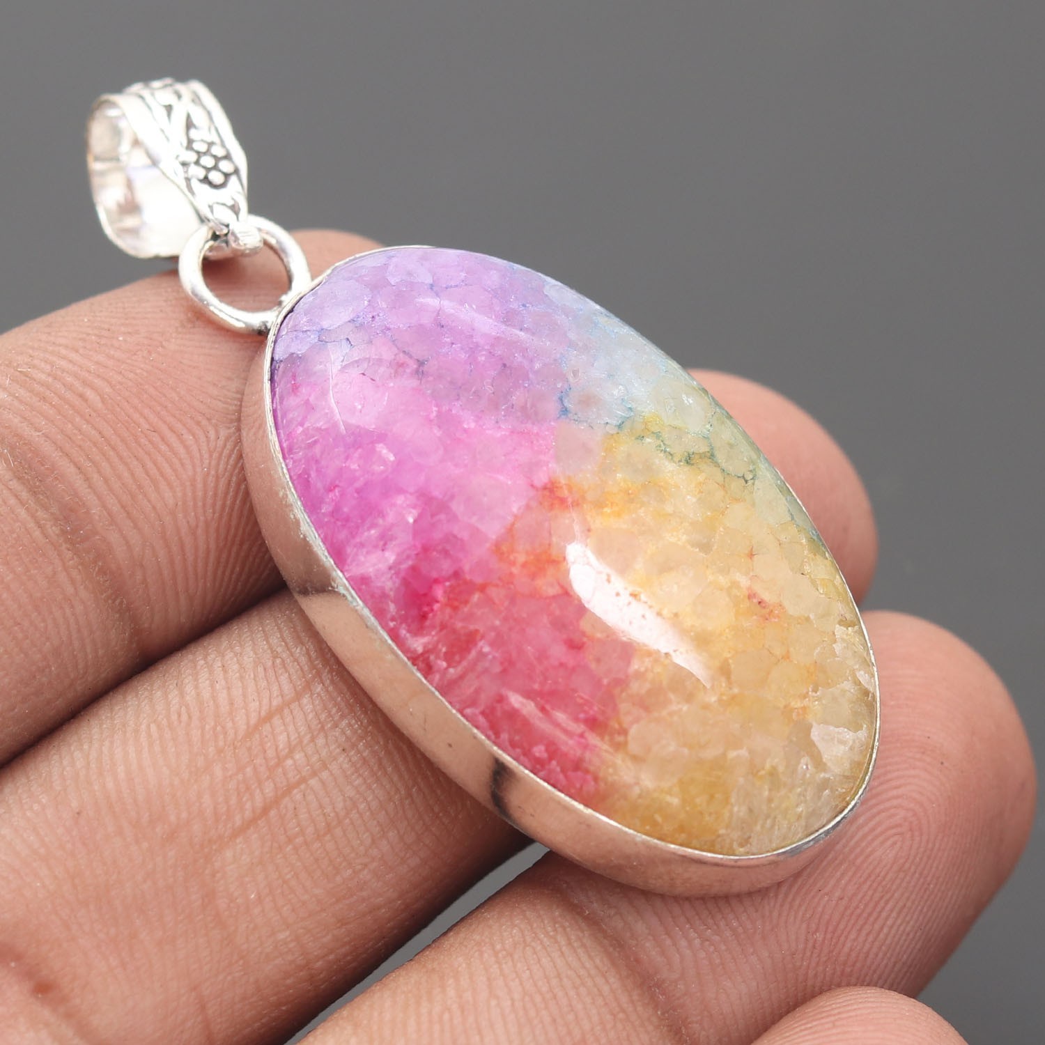 Solar Quartz Gemstone 925 Sterling Silver Handmade Pendant Jewelry Gift For Love