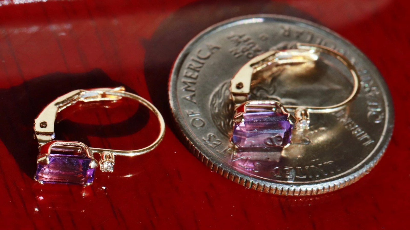 14k yellow gold earrings 0.82ct amethyst diamond 0.61″ dangle 0.91gr N3685
