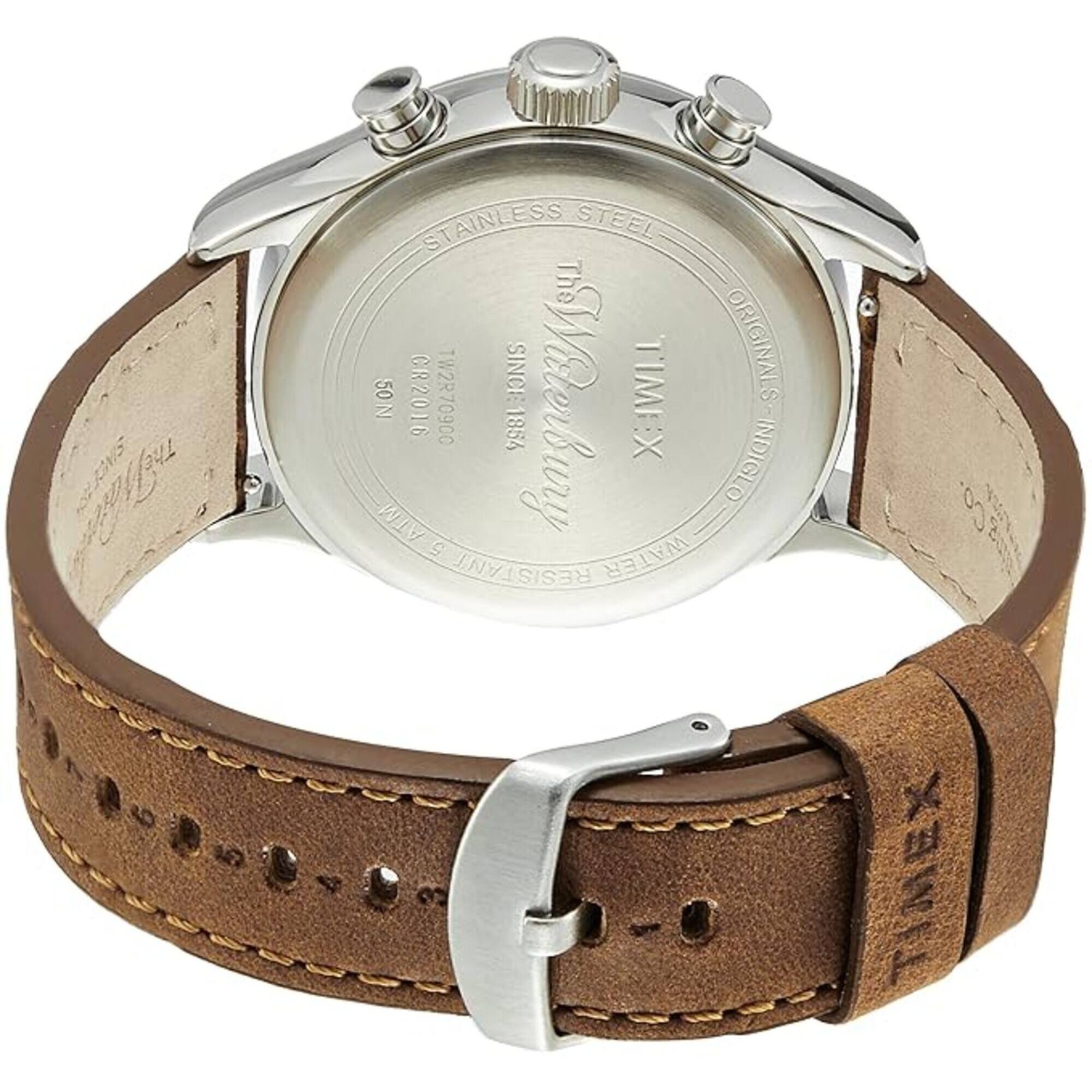 Timex Men’s Watch Waterbury Chronograph Black Dial Tan Leather Strap TW2R70900VQ