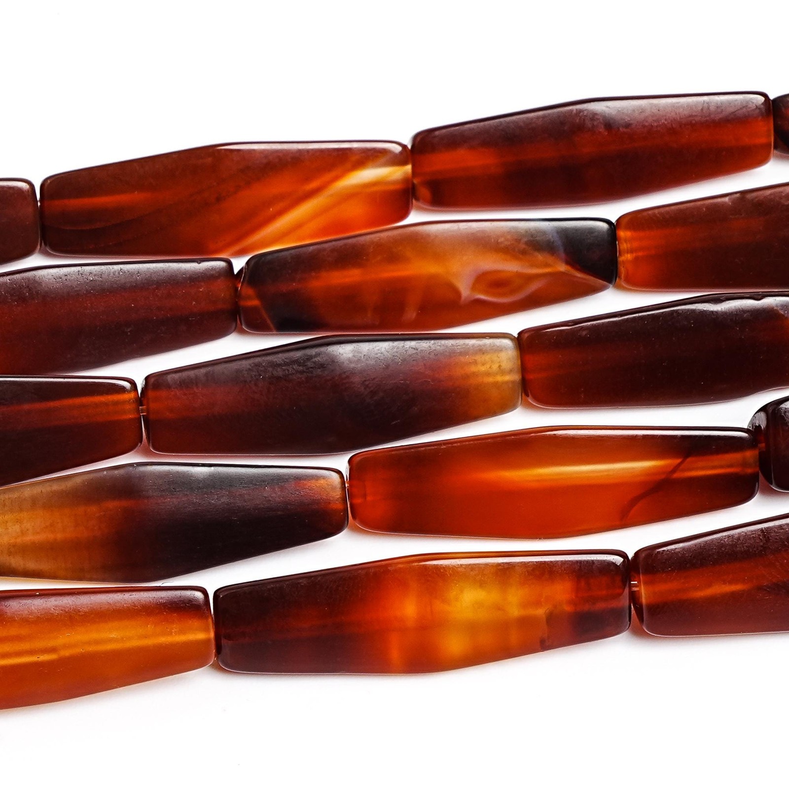 Polished Long Triangle Agate Beads Orange Brown Long Barrel Gemstone Beads