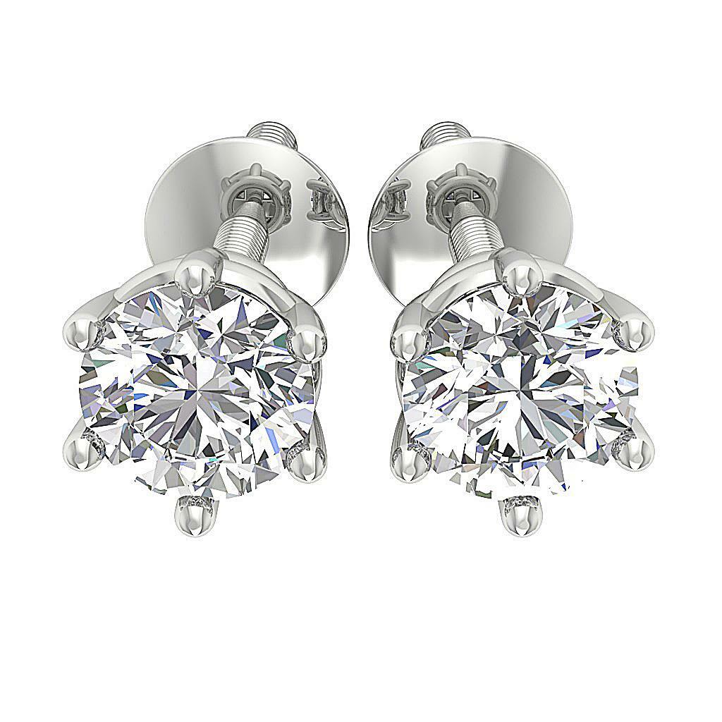 SI1 G Natural Diamond Solitaire Studs Earrings 0.45 Carat White Gold Screw Back