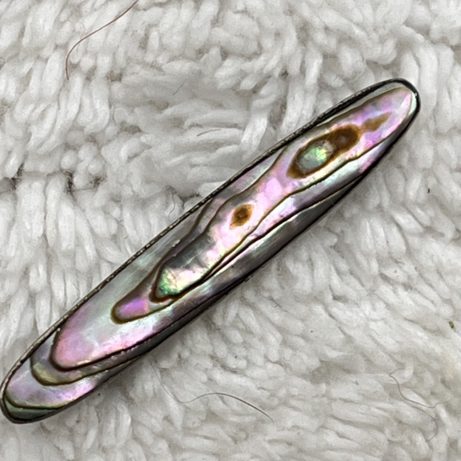 Vintage Abalone Bar Brooch Silver Tone 1.75″