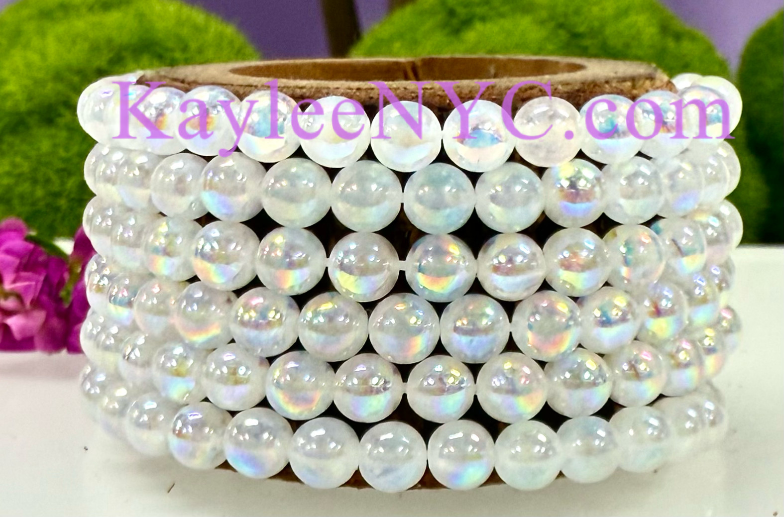 Wholesale 6 Pcs Natural Angel Aura Selenite 6mm 7.5” Crystal Stretch Bracelet
