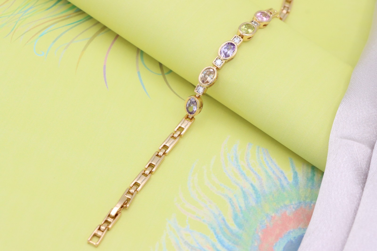 Rose Gold Plated Adjustable Bracelet, XPBL0755 Elegant Oval Multicolor Gem