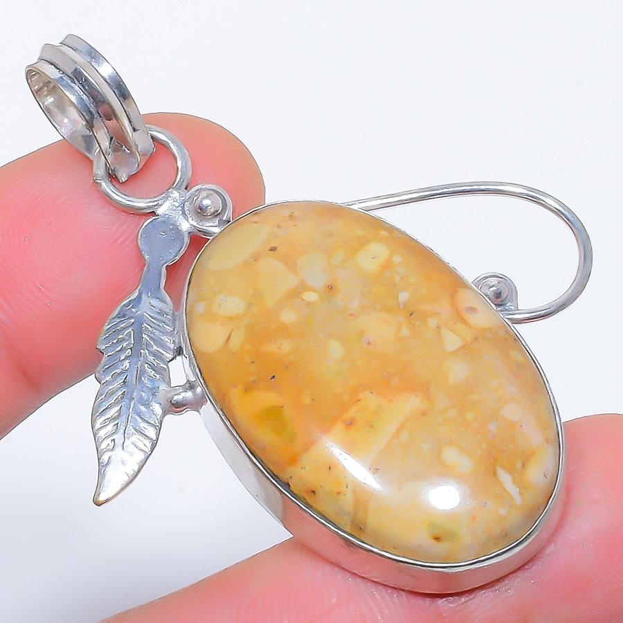 Natural Picture Jasper Gemstone 925 Silver Plated Jewelry Pendant 2.1″ F2690