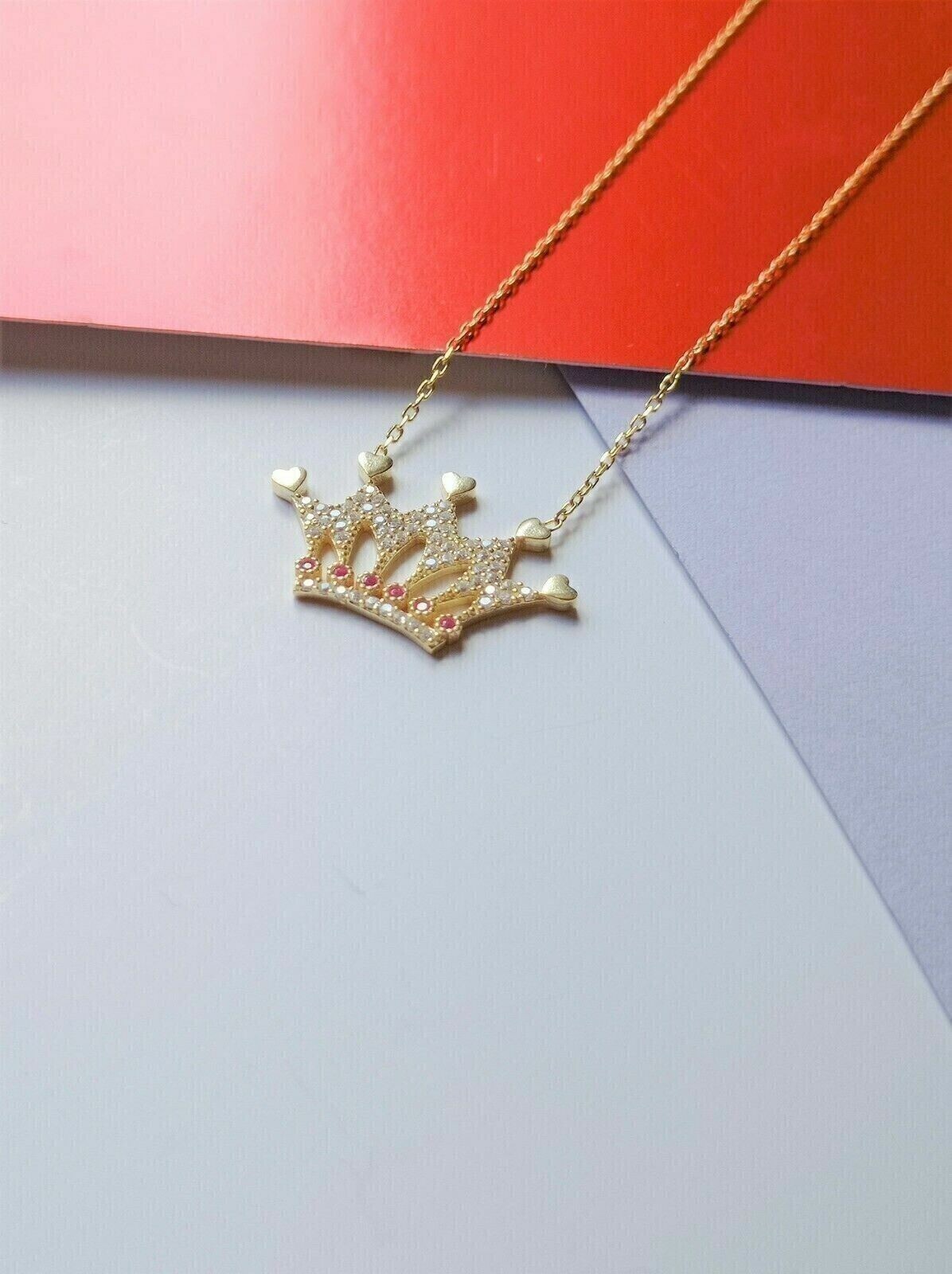 Women’s Crown Pendant 1Ct Simulated Round Cut Diamond In 14K Yellow Gold Plated