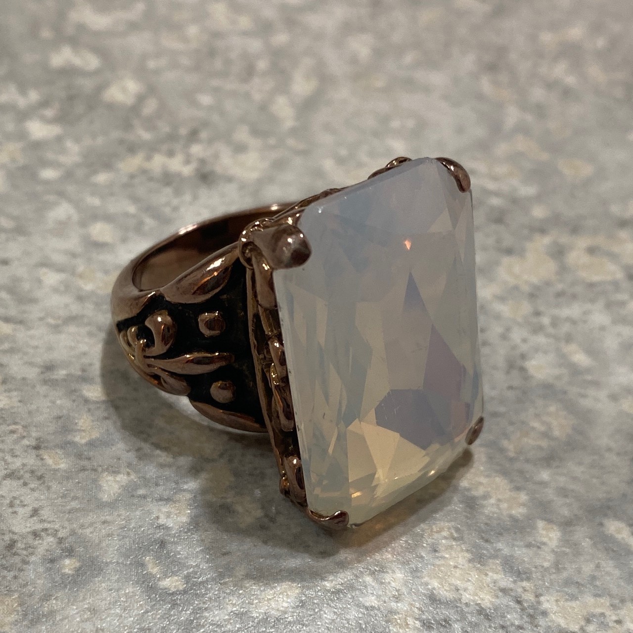 Hardcore Elegance rare antique vintage opal brass ring with size 7. Women’s des.