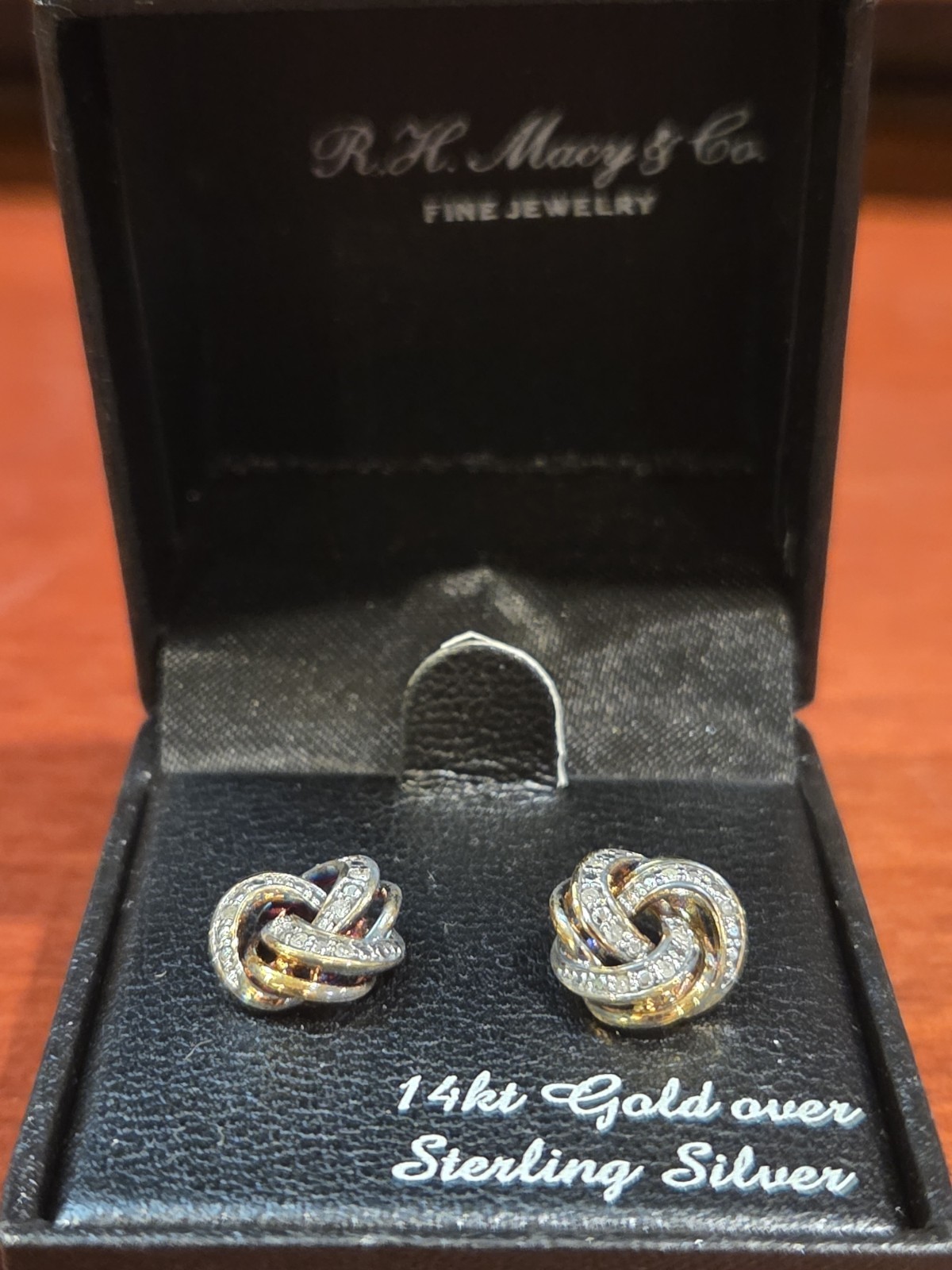 NIB R.H. Macy Co 14k Gold Over Sterling Silver Two Tone Love Knot Stud Earrings