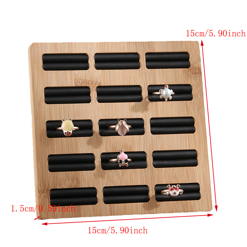 Bamboo 15 Grids Rings Storage Tray Ring display Rack Jewelry Organizer Showcase