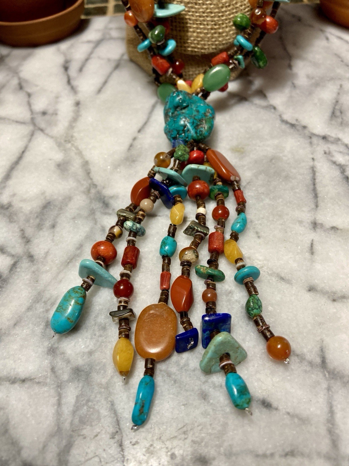 NATIVE AMERICAN TURQUOISE TREASURE Gemstone Lariat Necklace & Sterling Clasp