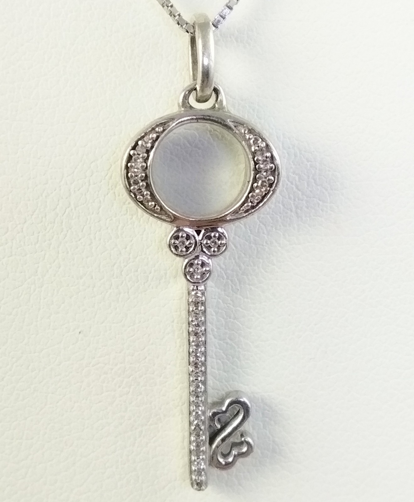 Jane Seymour Open Heart Diamond Key Sterling Silver Pendant Necklace 18″