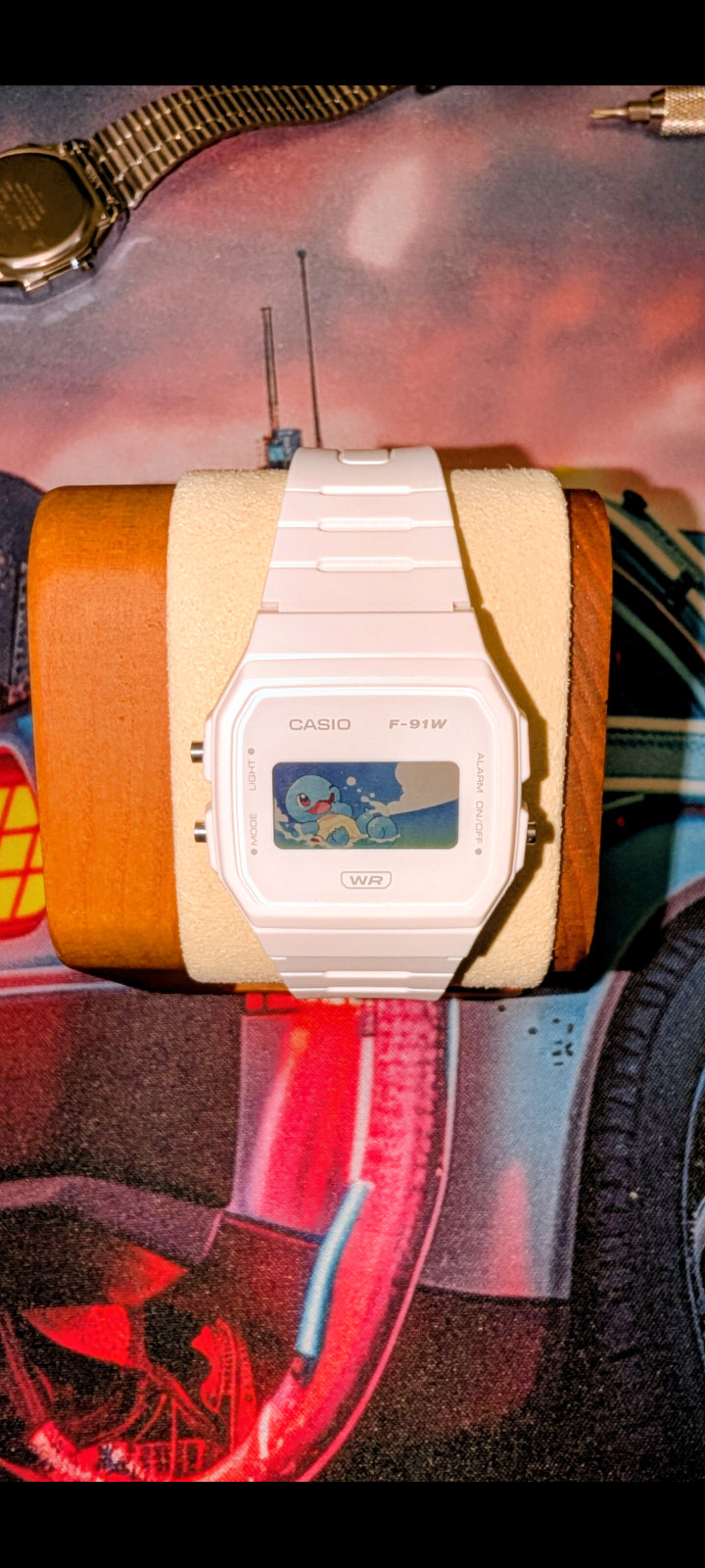 White Casio F-91W Custom Squirtle Pokemon Watch