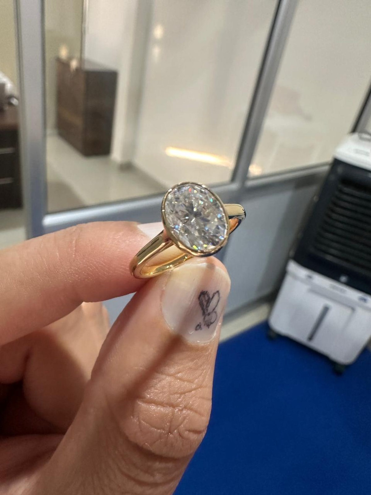 3 CT Oval Moissanite Engagement Ring 14K Yellow Gold Bezel Set