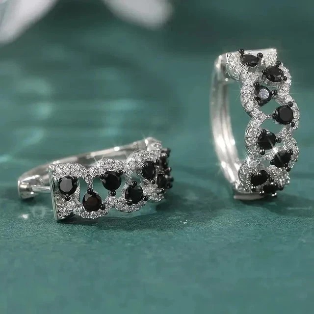3 Ct Round Cut Lab Created Black Diamond Huggie Hoop Earrings White Gold Plated
