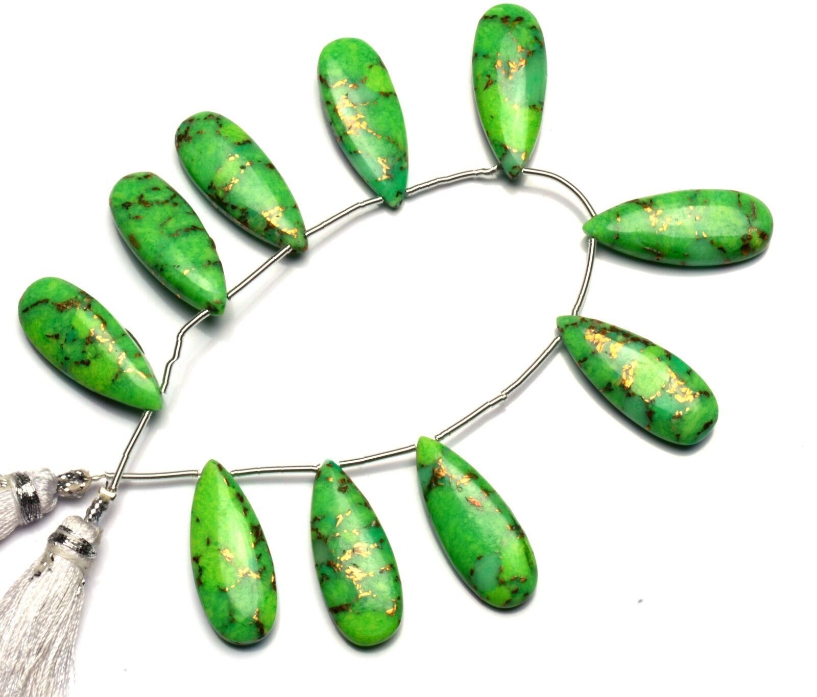Natural Gem Green Copper Turquoise 25x10MM Approx Smooth Pear Shape Briolettes7″