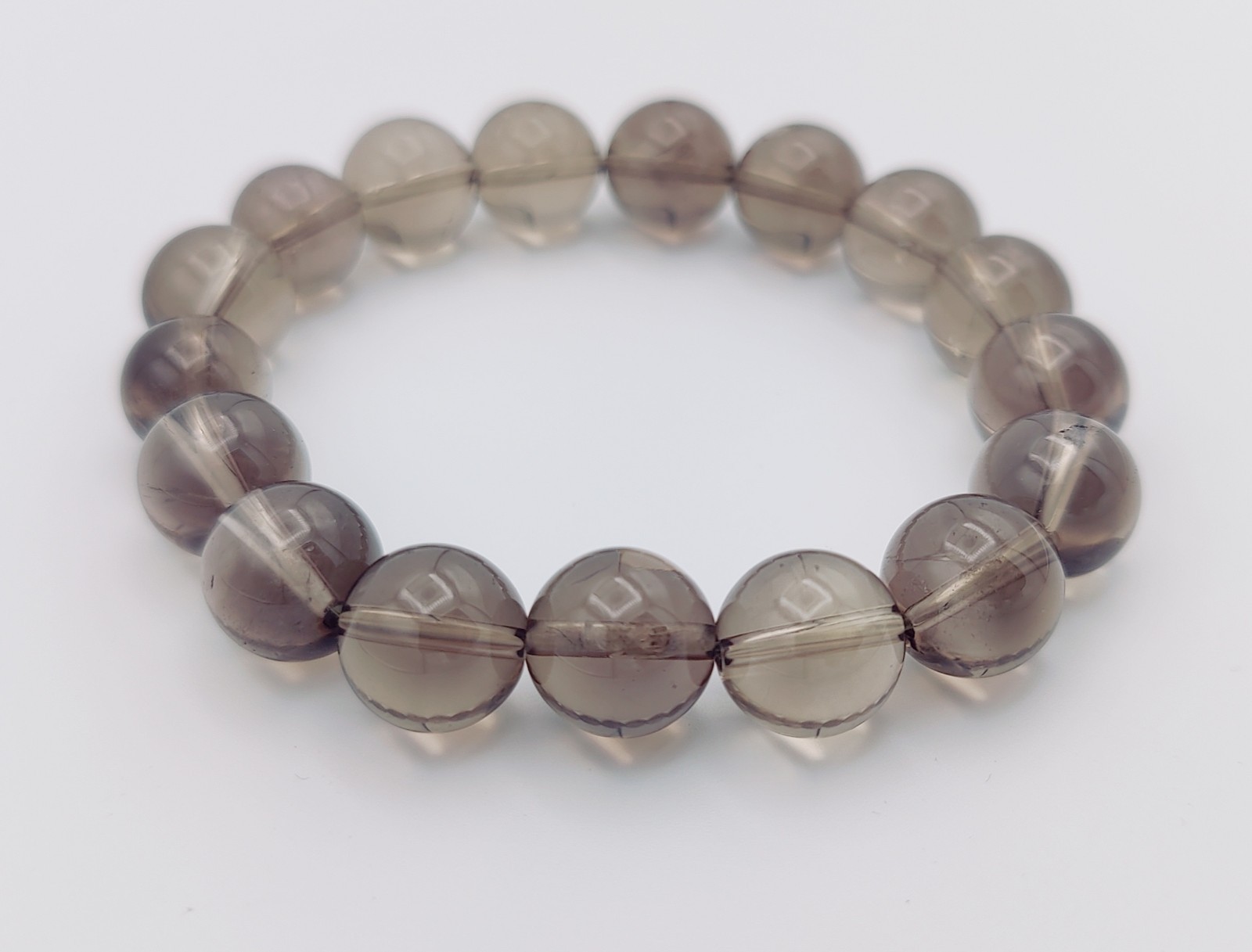 Natural Smoky Quartz Beaded Stretch Bracelet 12mm Buddha Beads 7A High Quality