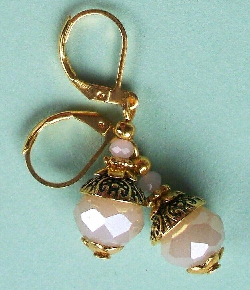 Frosted CHAMPAGNE CRYSTAL drops Leverback handcrafted YOU CHOOSE XX