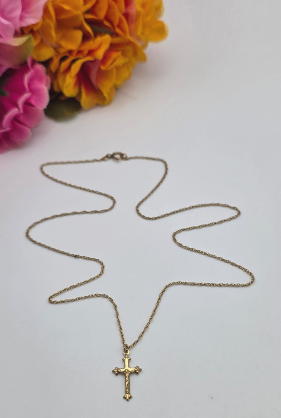 Vintage PPC 1/20 14K Gold Filled Crucifix Cross Necklace 18 In Religious Pendant
