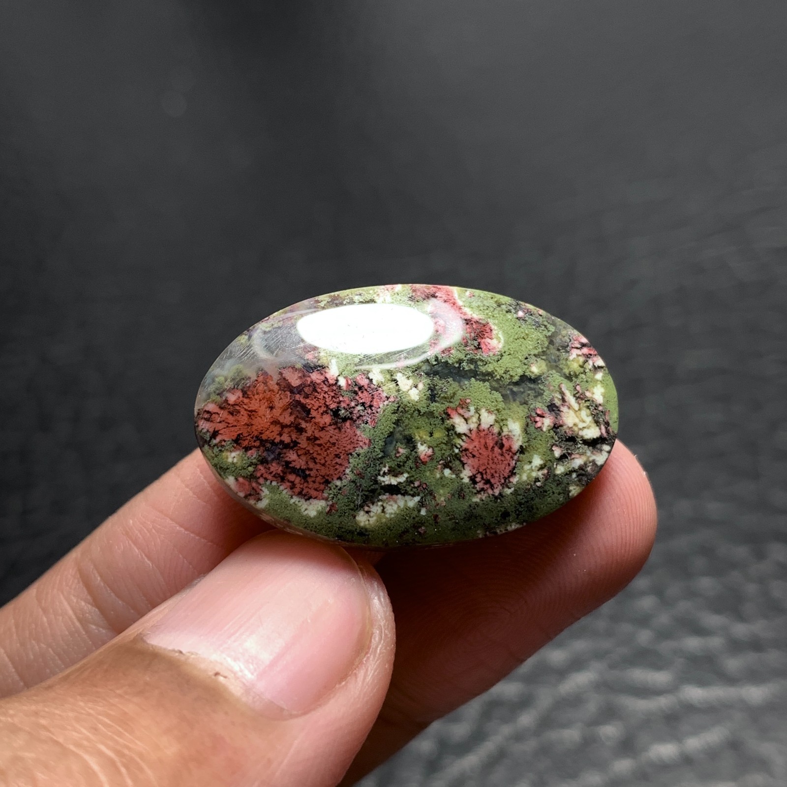 Moss Plume Agate Cabochon 28x17x5.5mm High Quality 18 ct