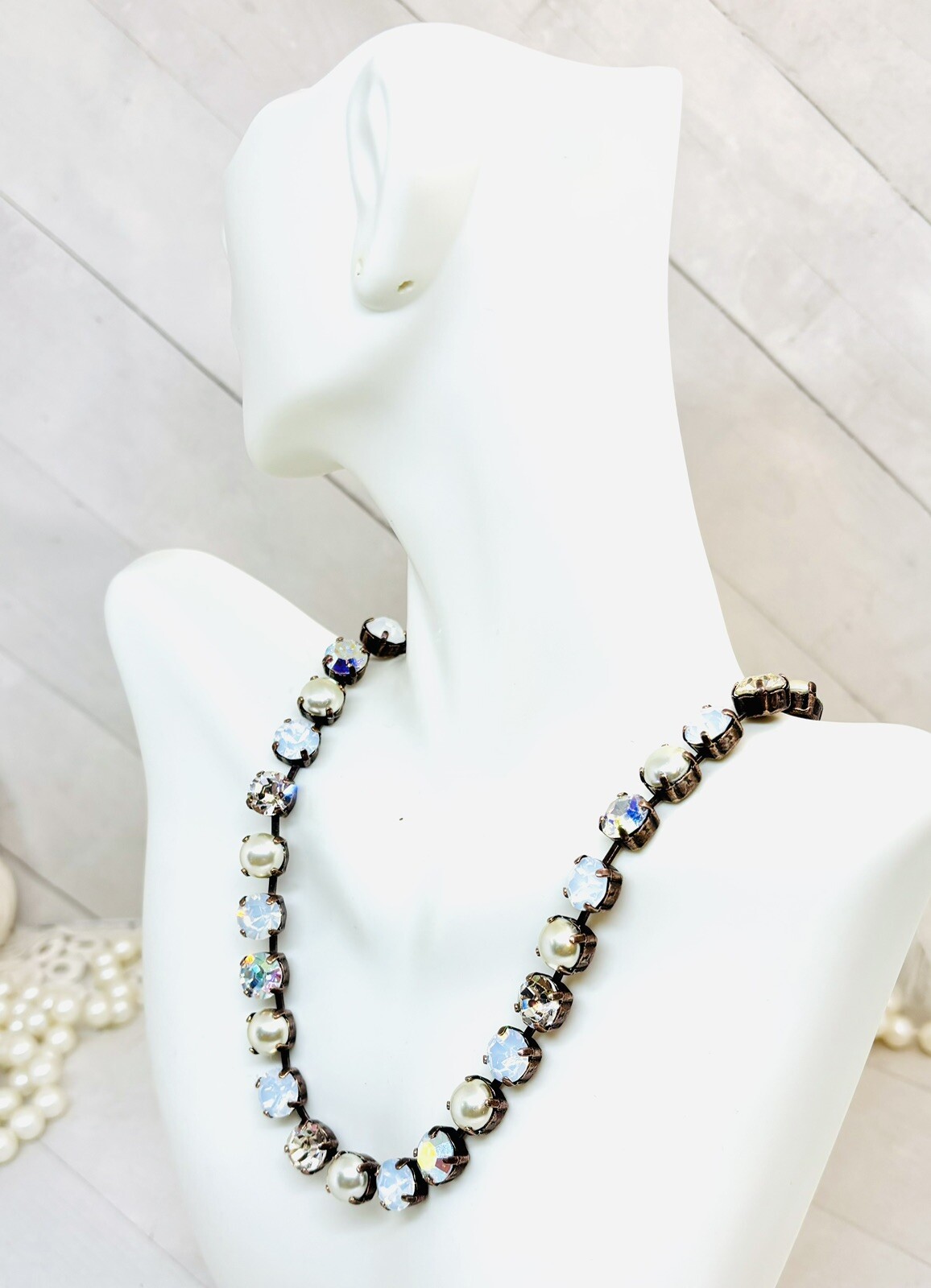 Champagne Light Silk Cup Chain Necklace Creamy Pearl Cup Chain Tennis Necklace