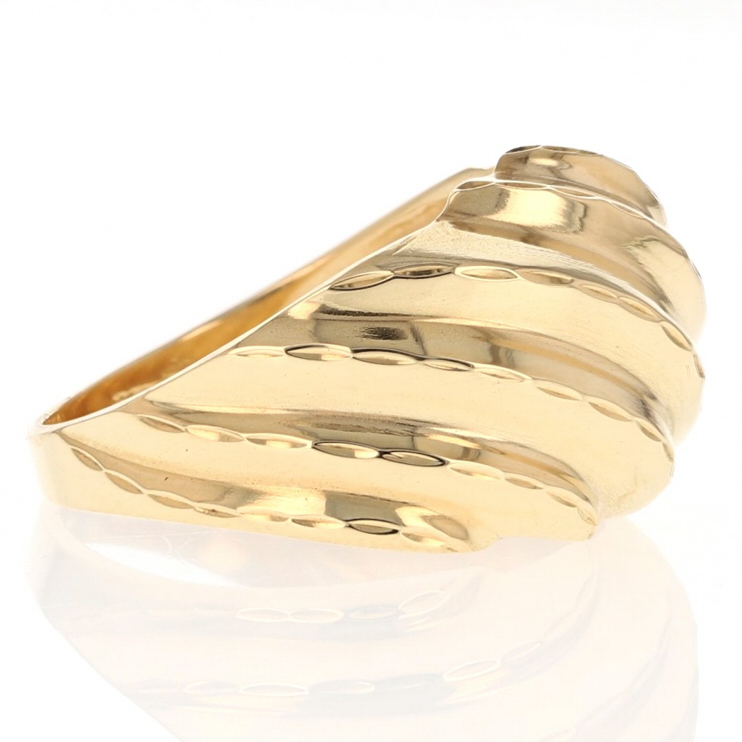 13.4mm Diamond-Cut Ribbed Dome Ring 18k Yellow Gold 6.44 Grams Size 7.75