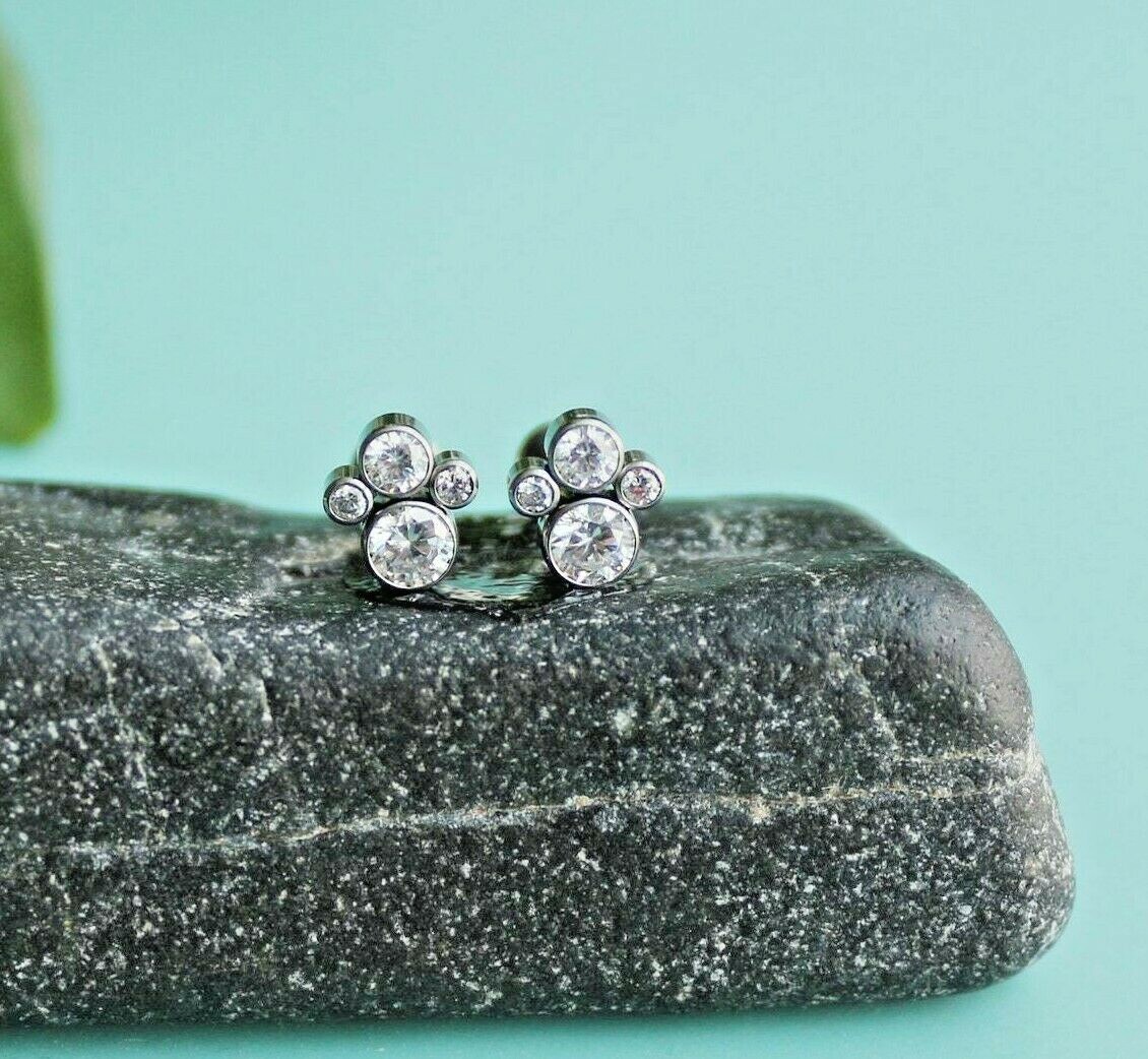 16G 1/4″ 6mm TITANIUM PAW CZ INTERNALLY THREADED LABRET RING EAR STUD flatback
