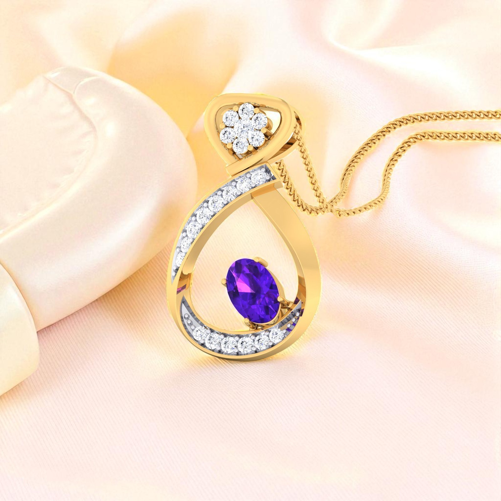 Dazzling 0.44 Cts Round Brilliant Cut F/VS1 Diamonds Necklace in 14K Yellow Gold