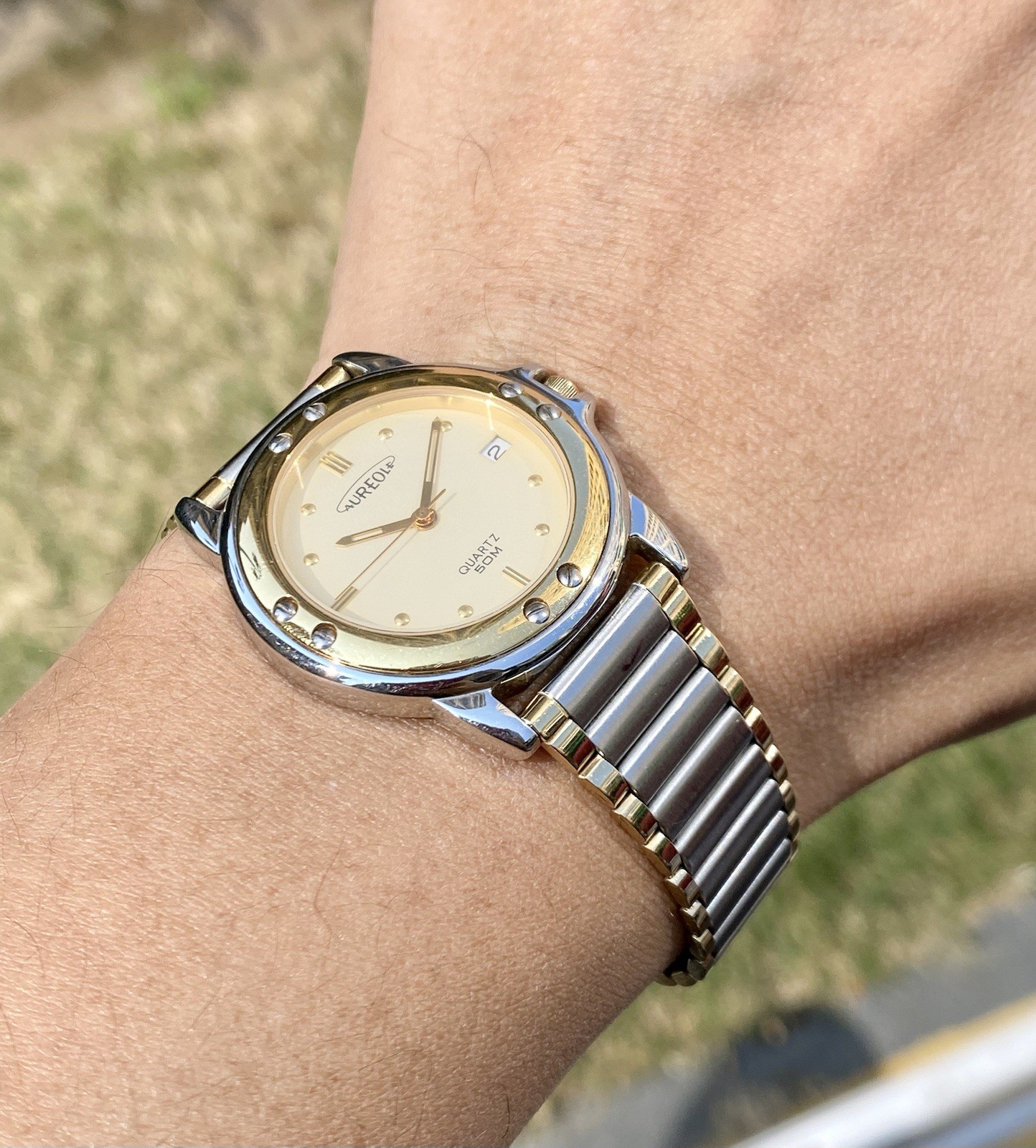 Vintage Aureole Swiss Ronda Quartz Watch 34mm Excellent Condition