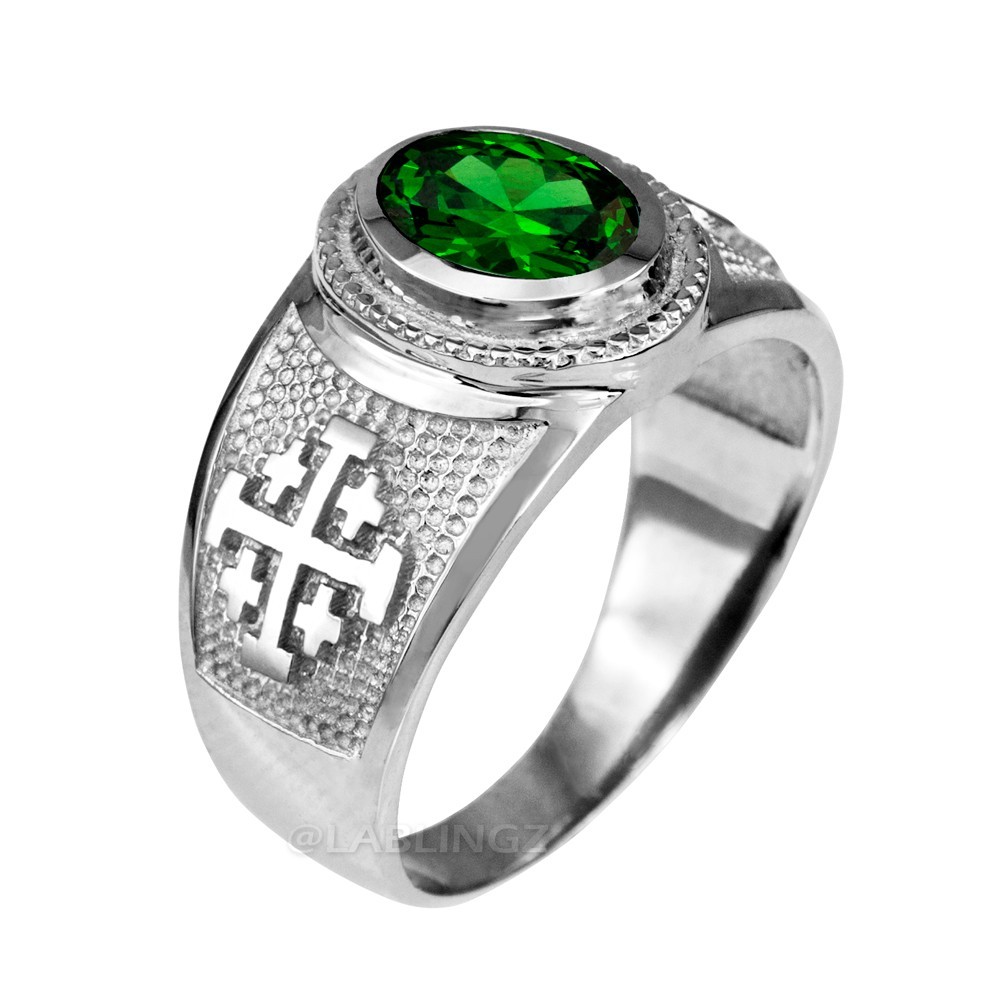 Sterling Silver Jerusalem Cross Birthstone CZ Ring