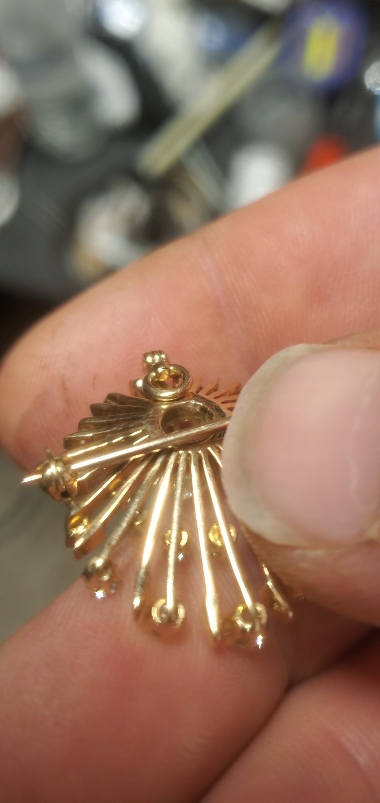 Natural Diamond Sunburst Brooch Pin Pendant 18k Yellow Gold