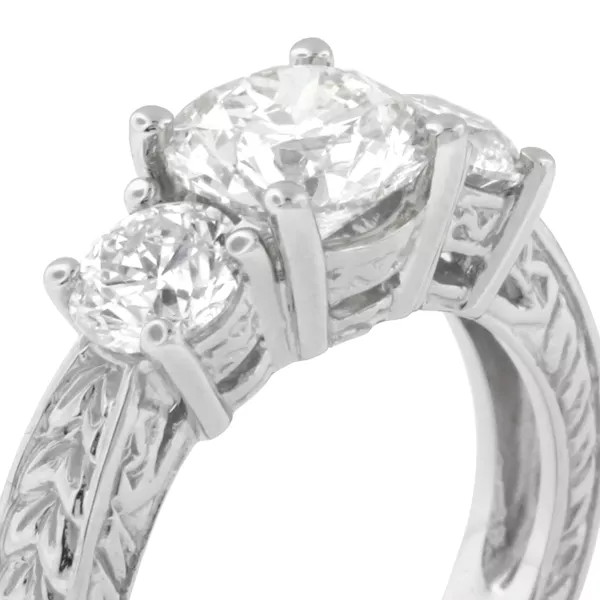 Three Stone Engagement Ring 18K Gold Vintage 1.26 CT Round Natural Diamond F SI1