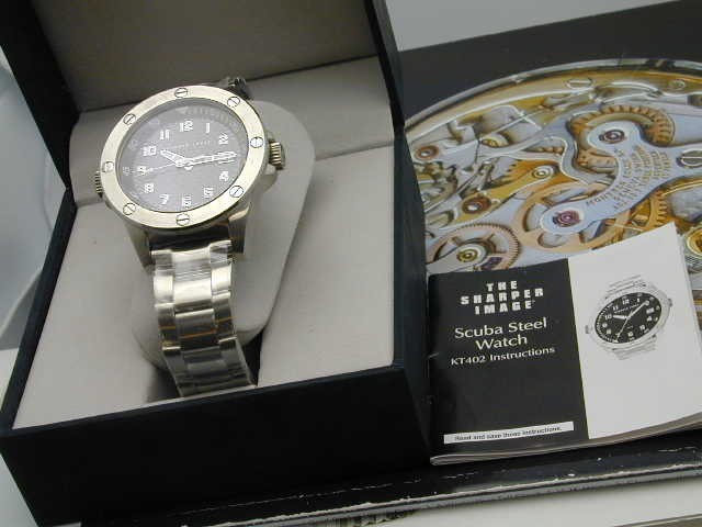 SHARPER IMAGE SCUBA STEEL MANS WRIST WATCH BRAND NEW IN BOX WITH PAPERS
