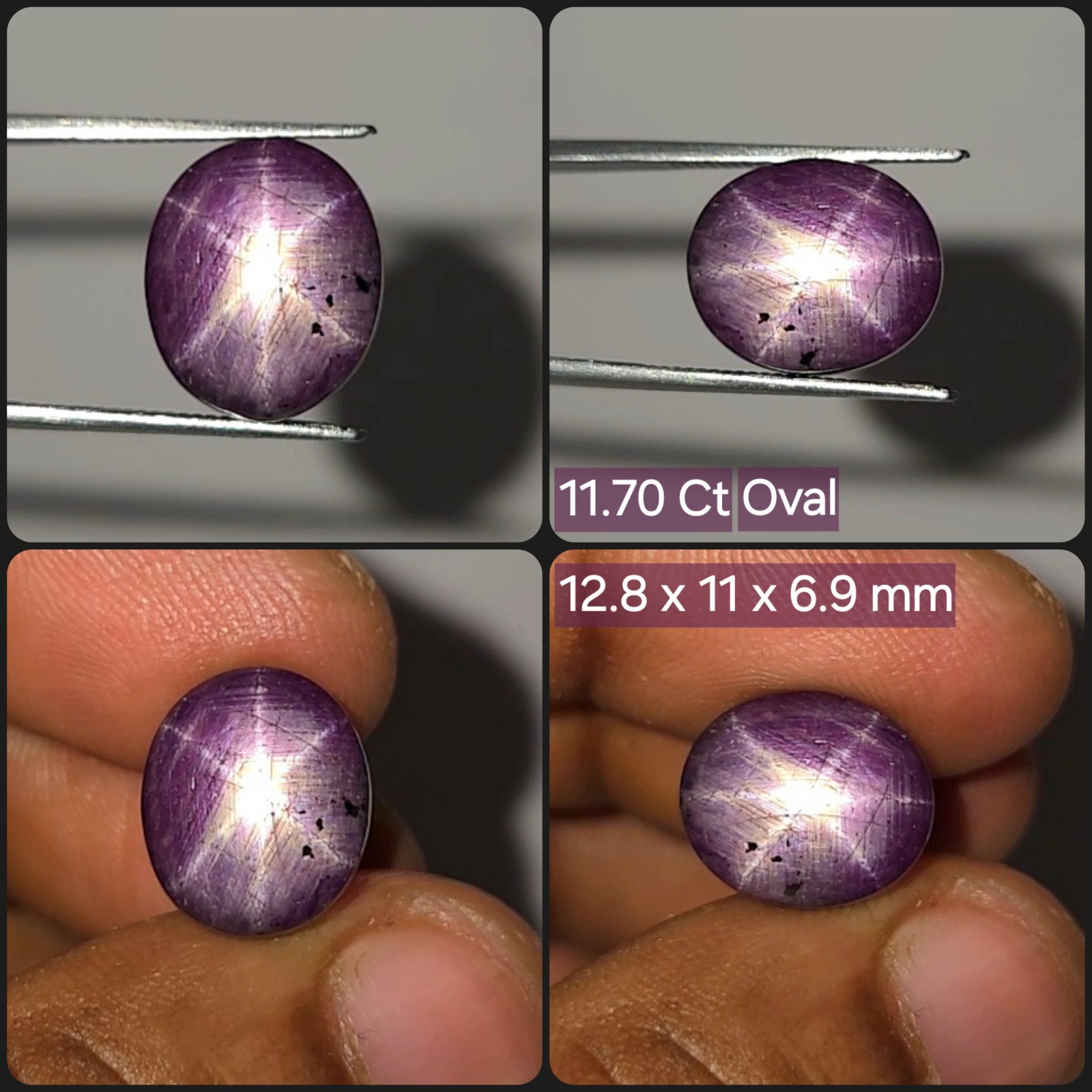 Natural 11.70 Ct Star Ruby Purplish Red Oval untreated Cabochon Loose Gemstone