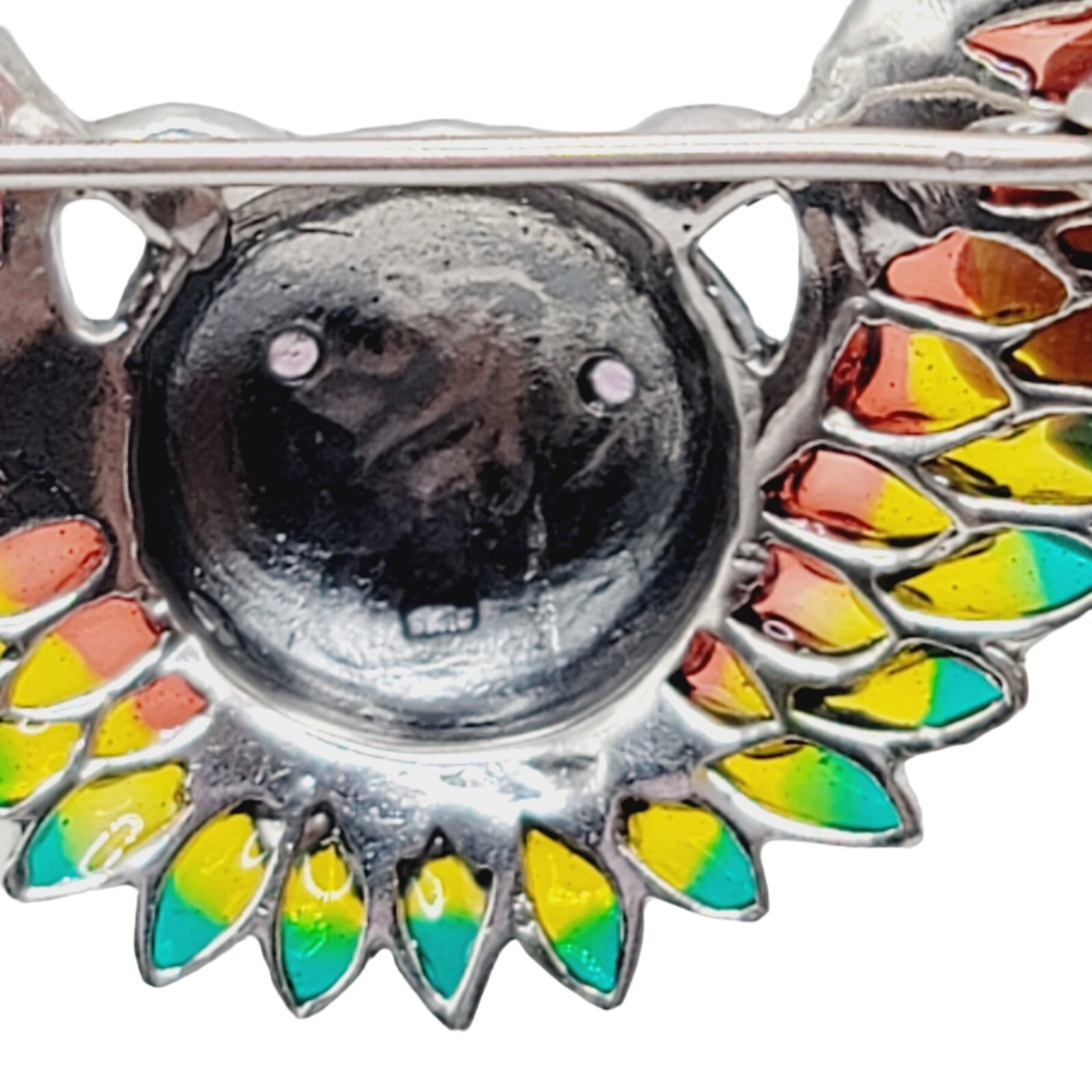 Handmade 925 Sterling Silver Plique Enamel Ruby Marcasite Brooch Owl in Flight