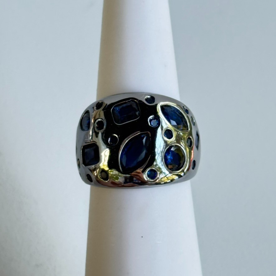Bomb Party September Ring Size 5 LC Sapphire on Hematite “Woke Up Royal”