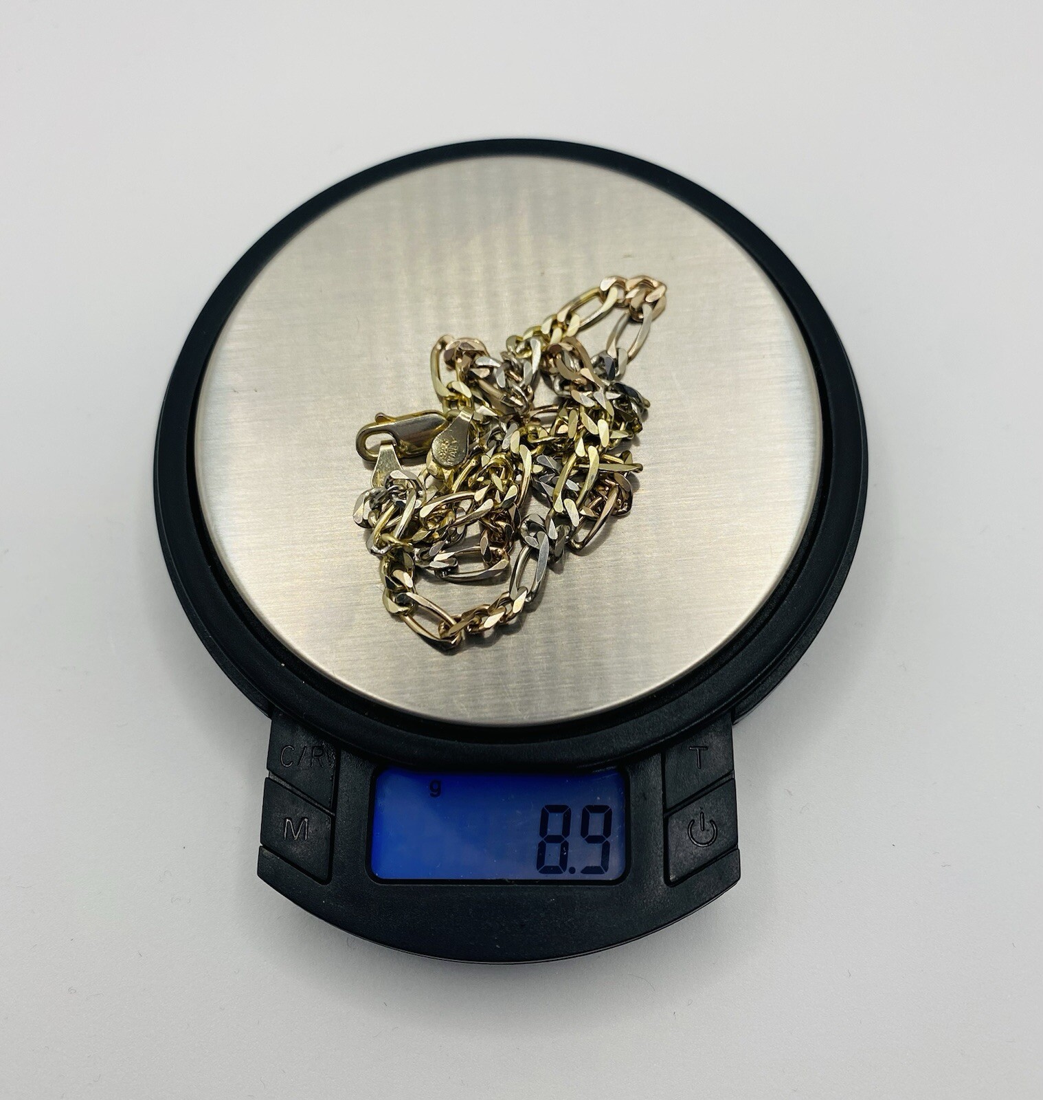 Tricolor Italian Silver Necklace Fígaro 15” 8.8 Grams