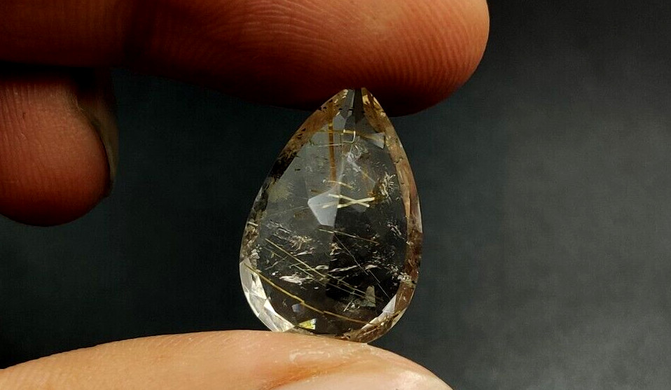 11.7 CT Golden Rutilated Quartz Pear Shape 20X13.3mm Faceted Cut Gemstone W95
