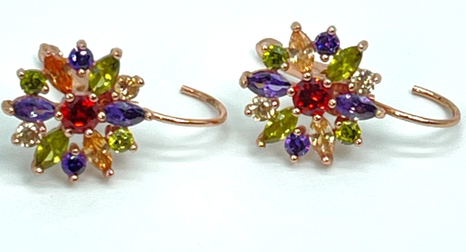 Earrings Rose Gold Tone Multi-Color Marquise & Round Cut Crystals