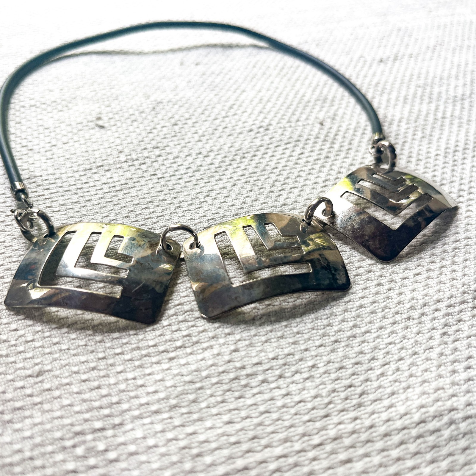 Vintage Modernist Sterling Silver Geometric Necklace Artisan Studio 22 Grams 925