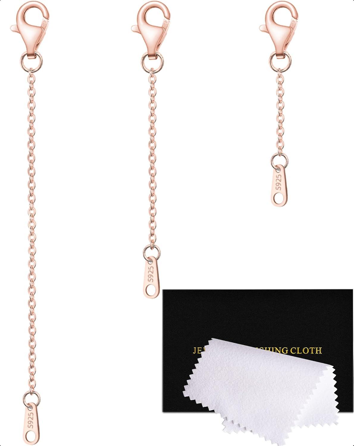 Extenders Chain Necklace Rose Gold Plated Sterling Silver Extender for Necklaces