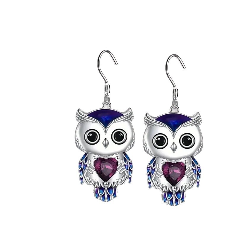 Silvertone Alloy Owl-Shaped Pendant Earrings – New