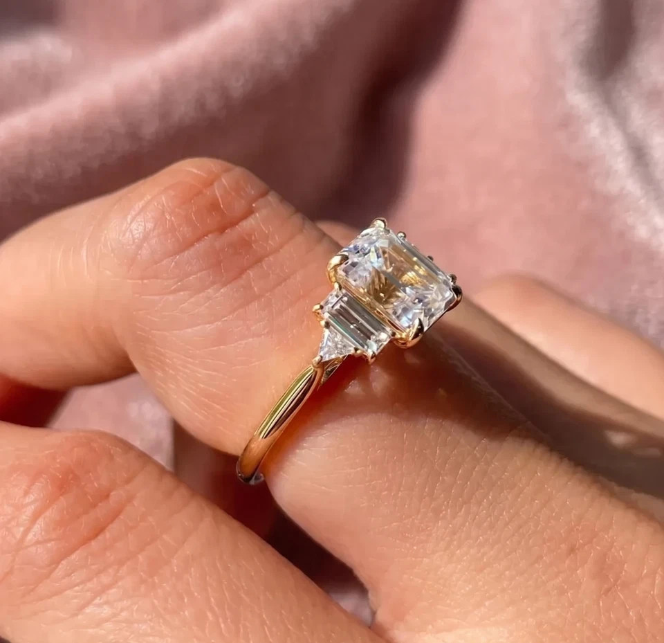 1.60 Ct Emerald Cut Lab Created Diamond Five Stone Ring 14K Yellow Gold Plated