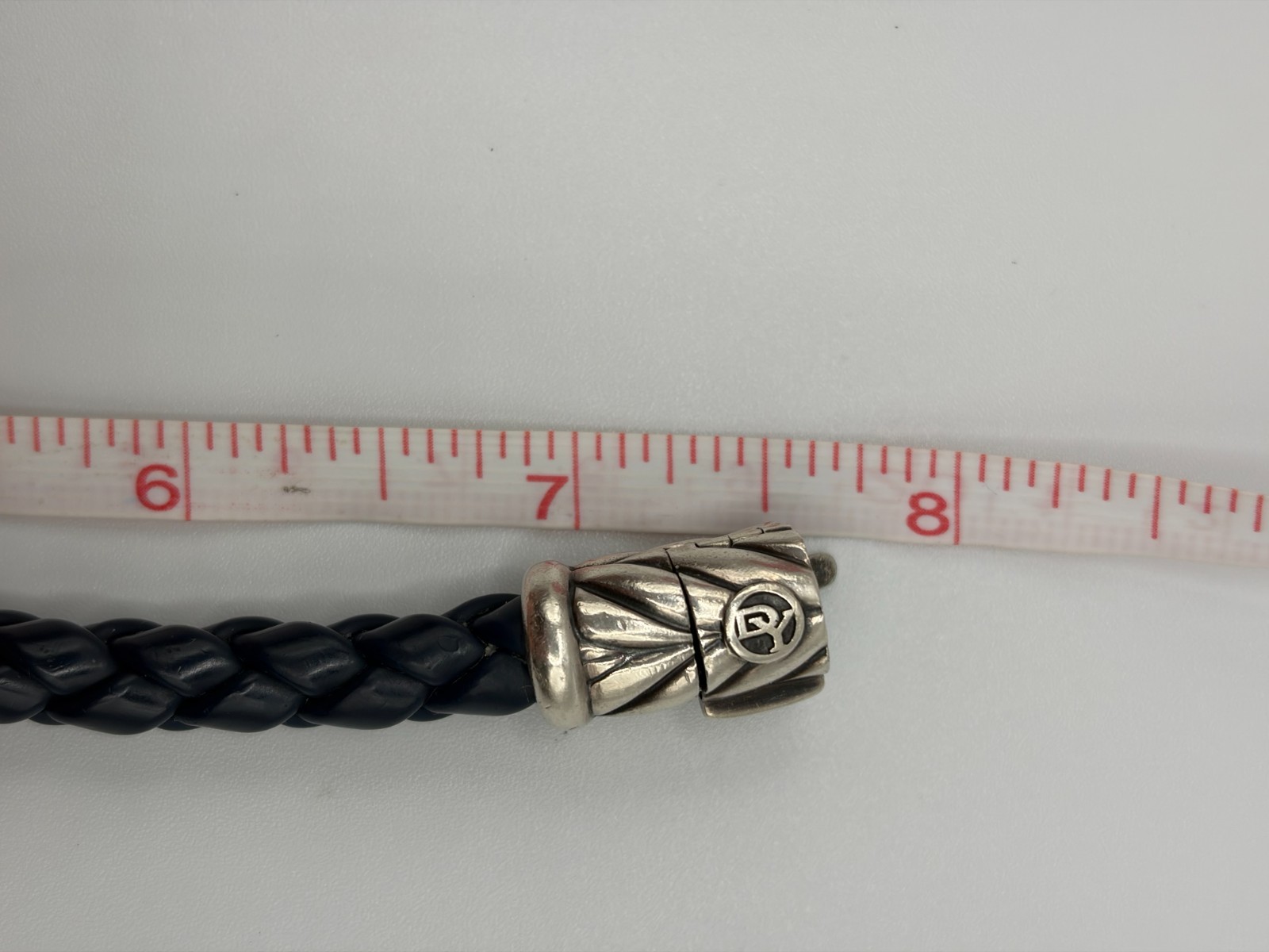 David Yurman Chevron Blue Rubber Sterling Silver Bracelet 7.5″ 8mm