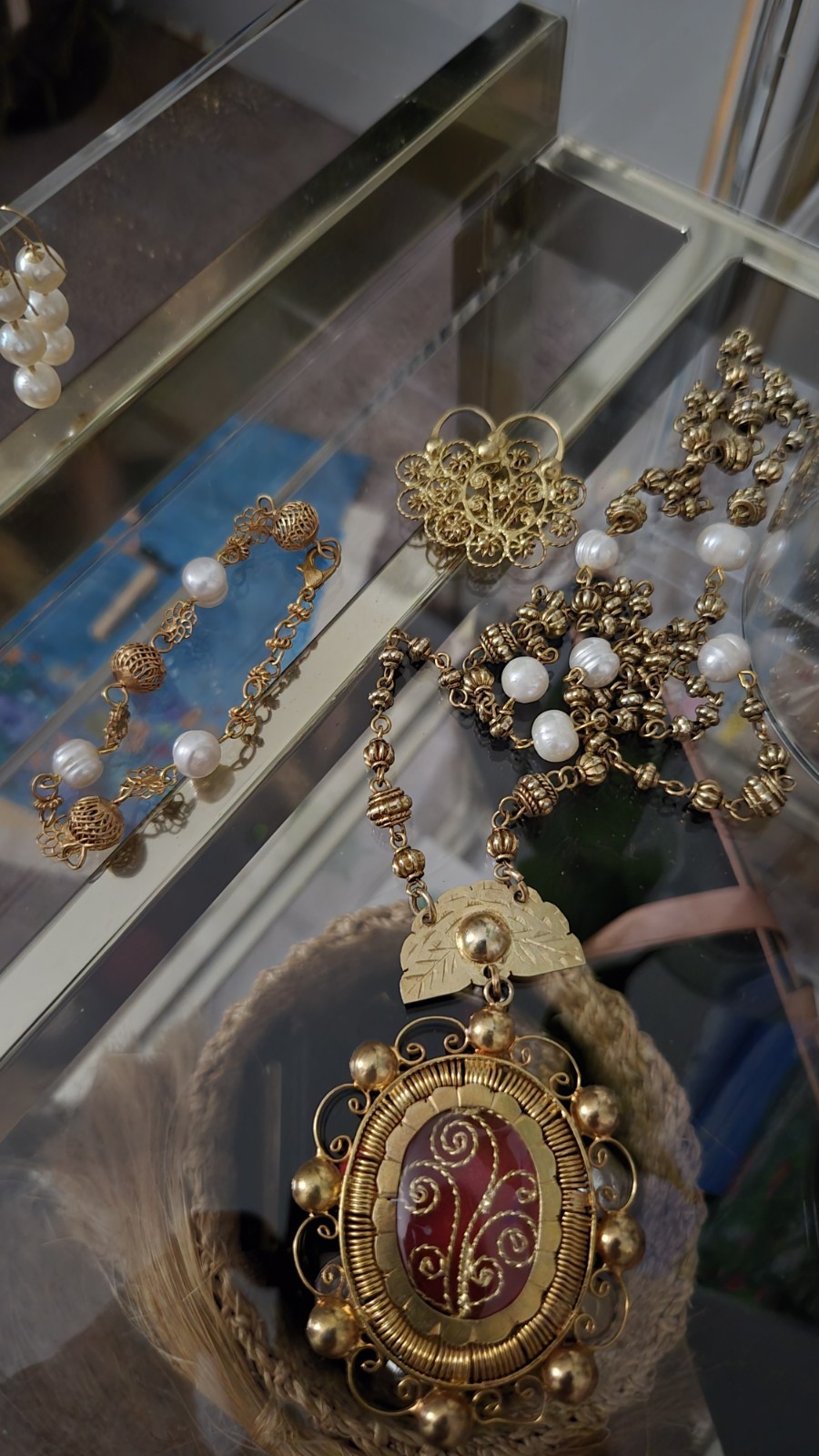 Philippine Tambourine Jewelry Handmade Pearl Filigree Necklace