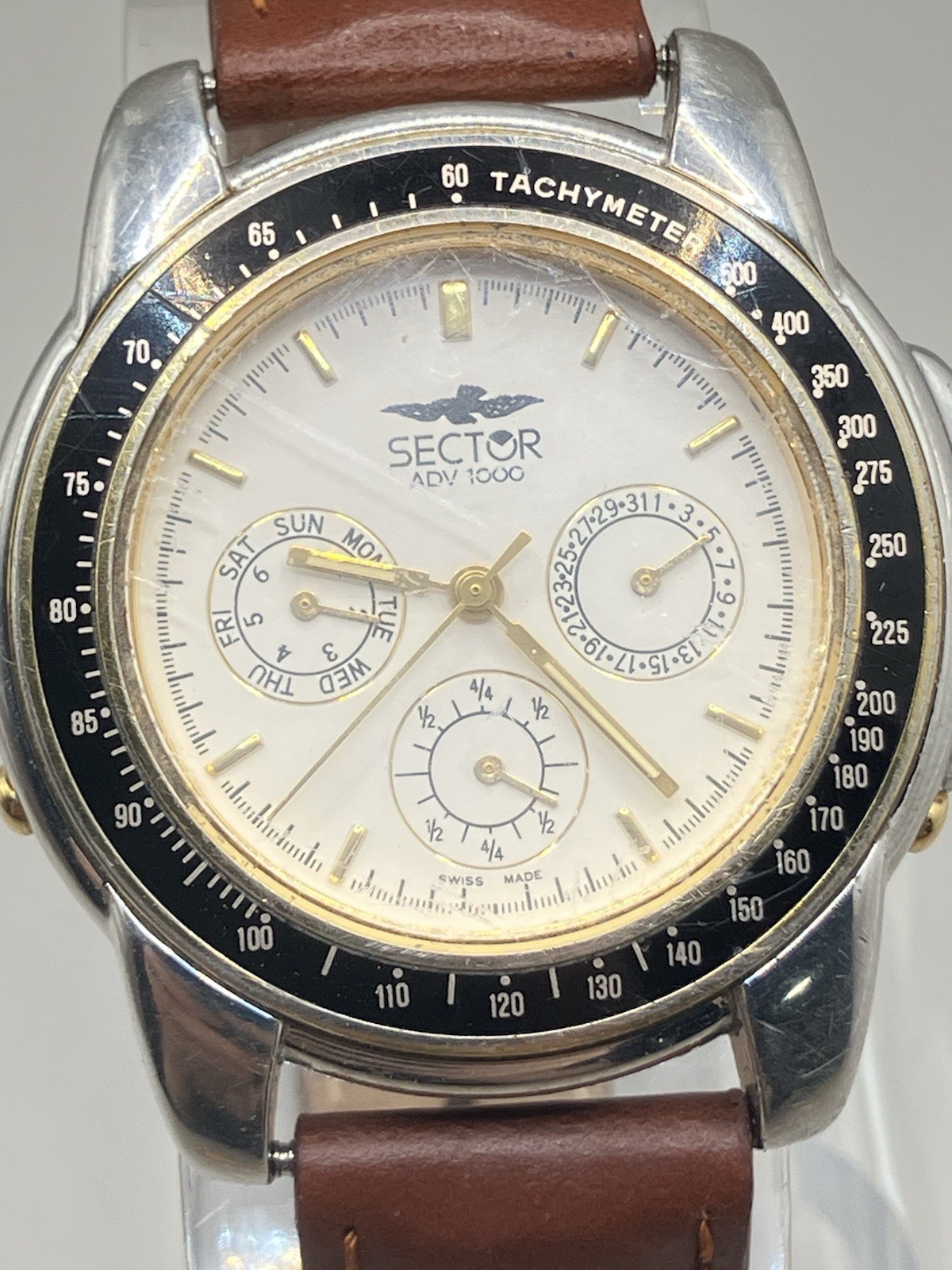 Vintage SECTOR ADV 1000 CHRONO CALENDAR TACHYMETER Swiss Made Leather Strap