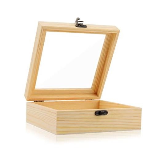 Nsmykhg Wooden Box,Wooden Storage Box,Rectangle Unfinished Pine 7 x 7 x 2.8 In