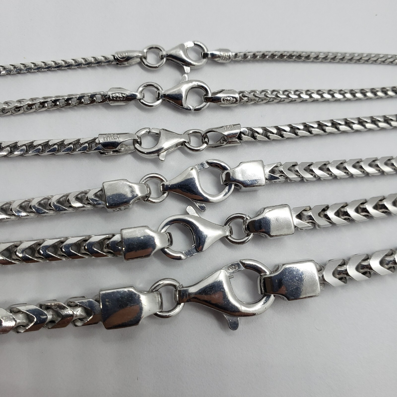 Sterling Silver Franco Chain Necklace Rhodium Finish Italy 1.5mm-4.5mm 16″-36″