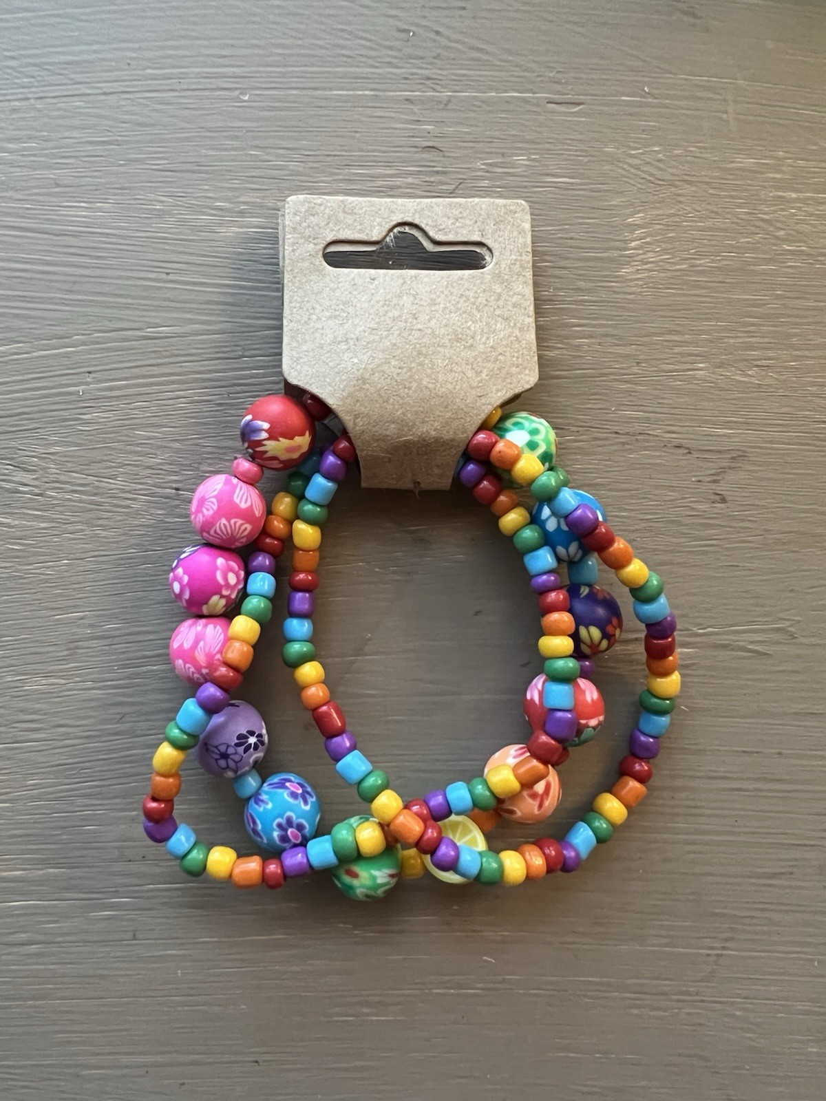 Set of 3 Rainbow Beaded Stretch Stackable Bracelet Set