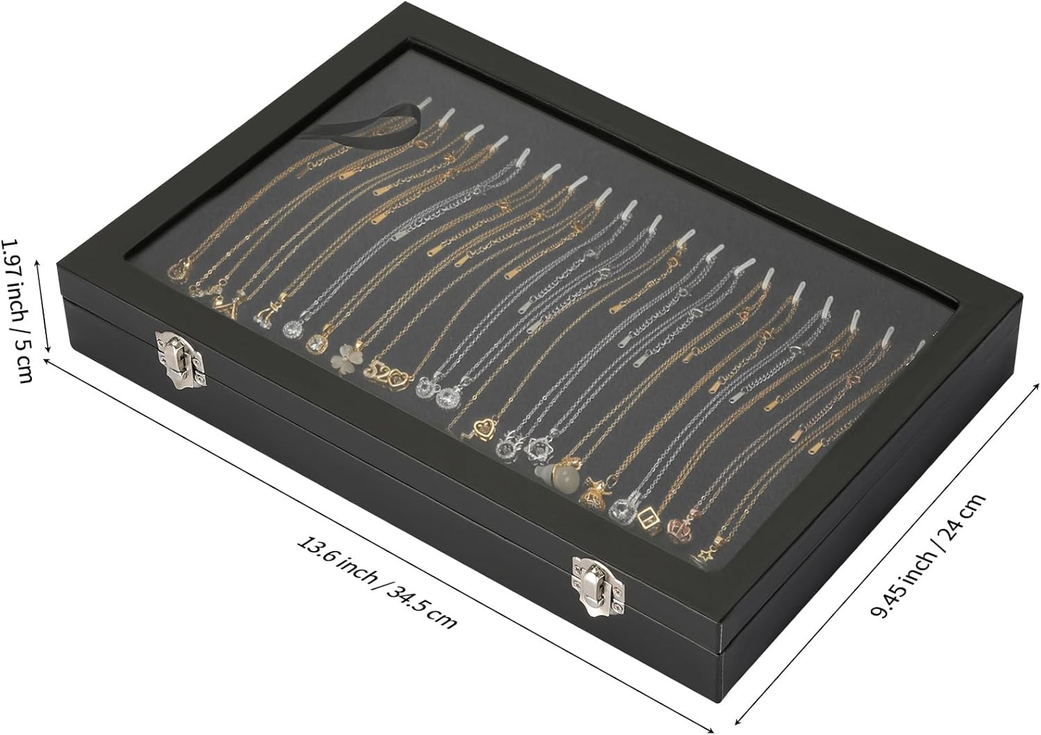 Necklace Organizer Box, 20 Hooks Jewelry Pendant Display Tray with Clear Lid for